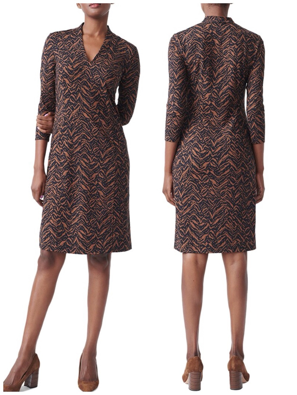 J.MCLAUGHLIN Women’s Size XS Brown Abstract Zebra Print V-Neck Sheath Dress